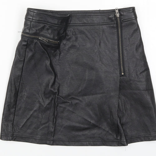 New Look Womens Black  Polyurethane A-Line Skirt Size 8   Zip