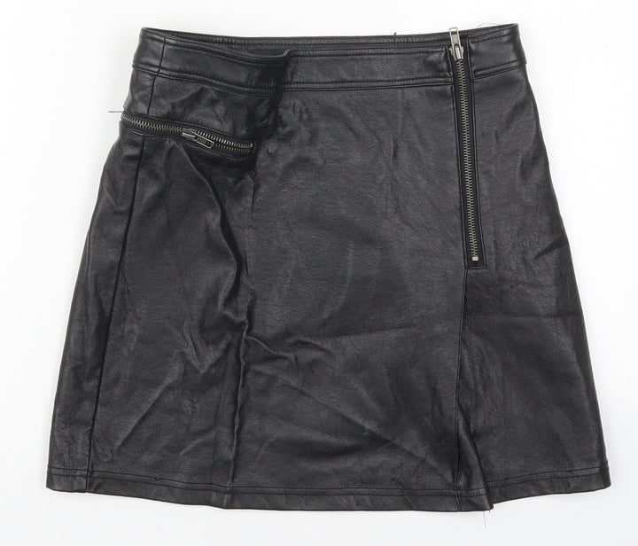 New Look Womens Black Polyurethane A-Line Skirt Size 8 Zip