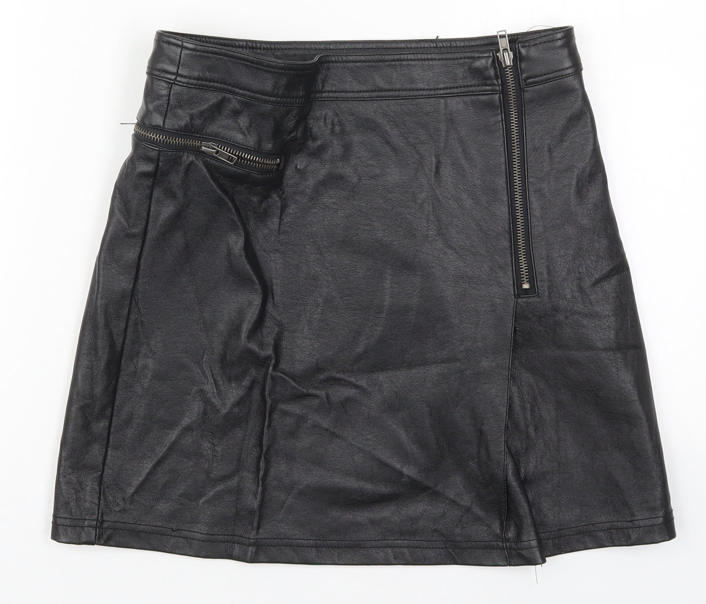 New Look Womens Black  Polyurethane A-Line Skirt Size 8   Zip