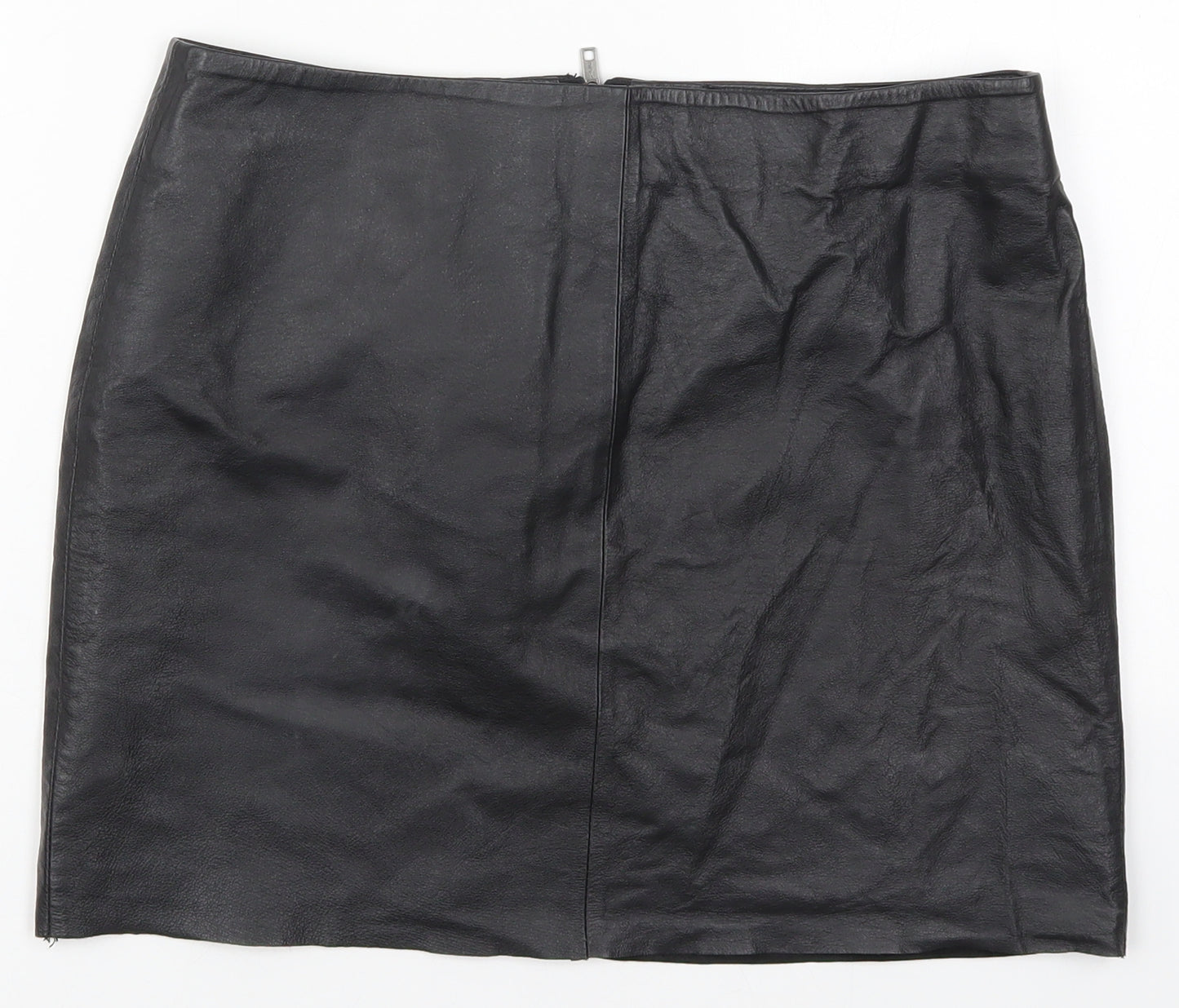 Warehouse Womens Black  Leather Mini Skirt Size 10   Zip