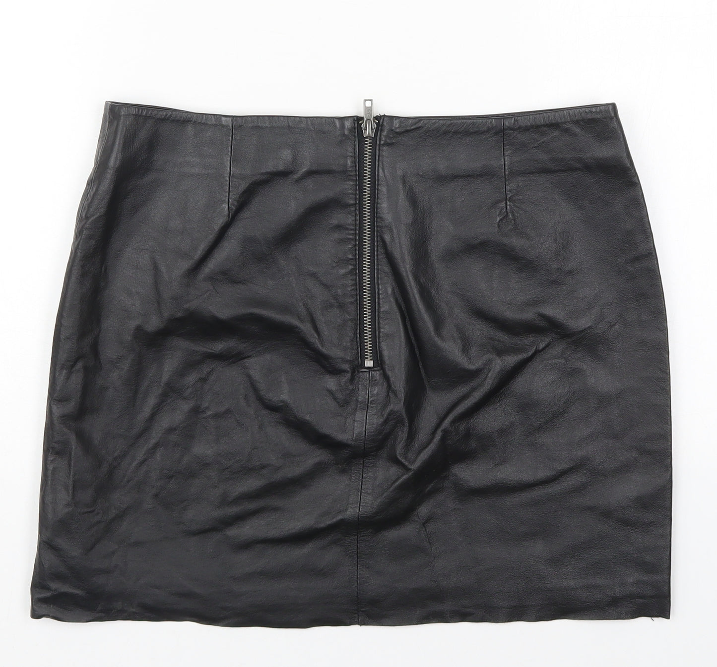 Warehouse Womens Black  Leather Mini Skirt Size 10   Zip