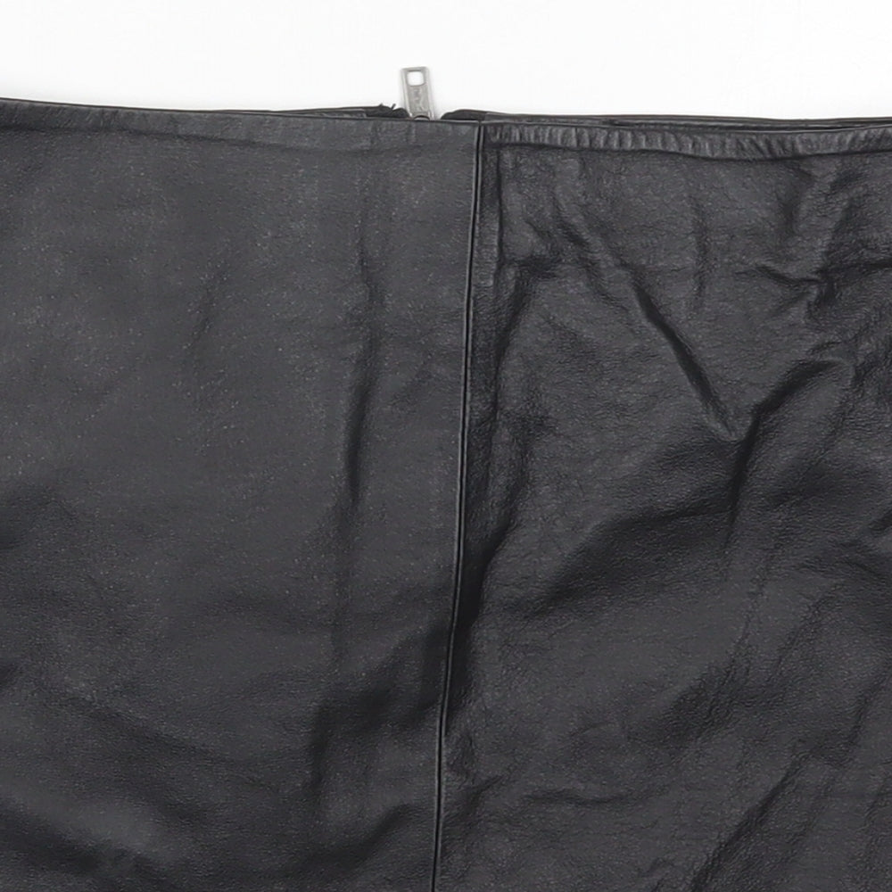 Warehouse Womens Black  Leather Mini Skirt Size 10   Zip