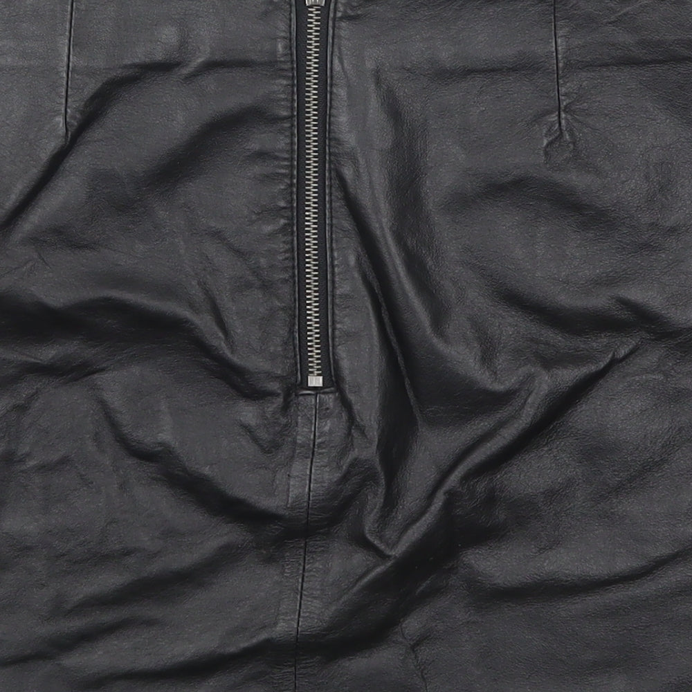 Warehouse Womens Black  Leather Mini Skirt Size 10   Zip