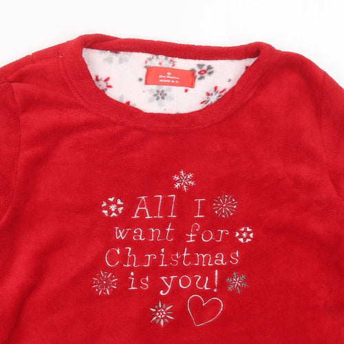B&M Womens Red Solid Polyester Top Pyjama Top Size 10   - All I Want For Christmas is You