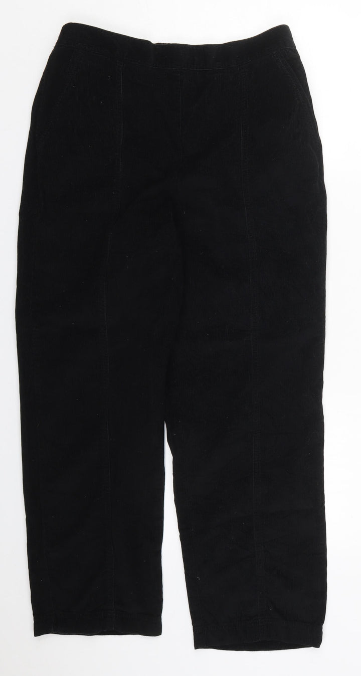 Isle Womens Black Cotton Trousers Size 12 L26 in Regular