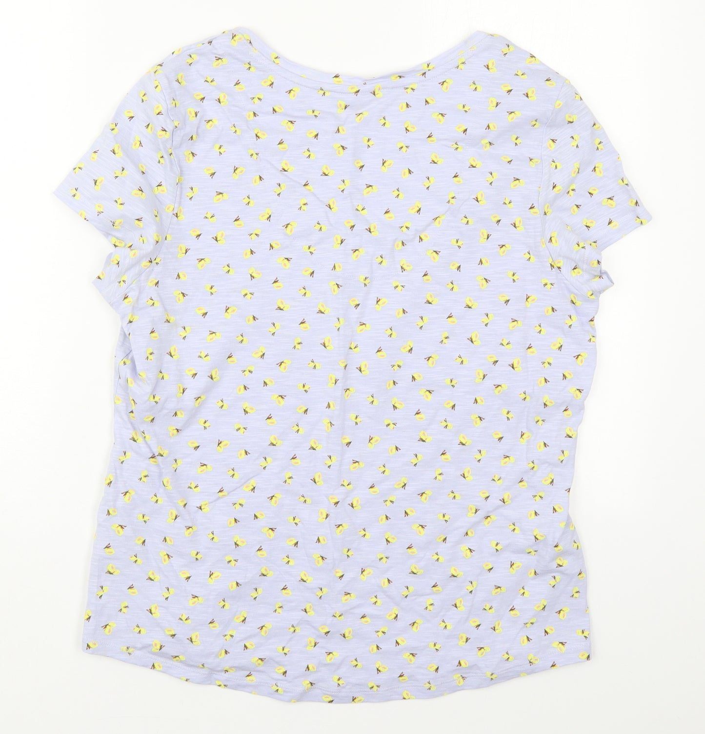 Marks and Spencer Womens Blue  Cotton Basic T-Shirt Size 16 Round Neck - Lemon Prints