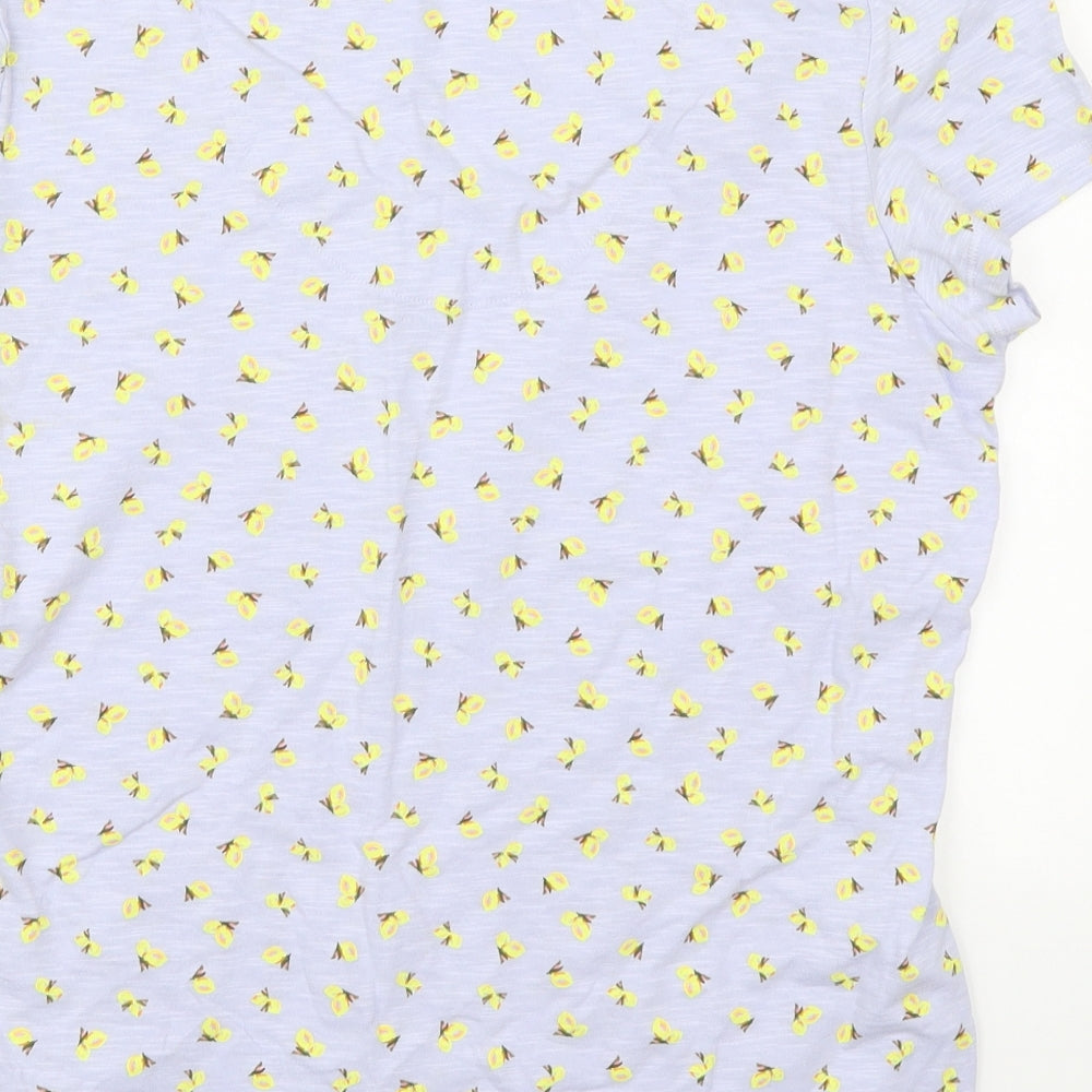 Marks and Spencer Womens Blue  Cotton Basic T-Shirt Size 16 Round Neck - Lemon Prints