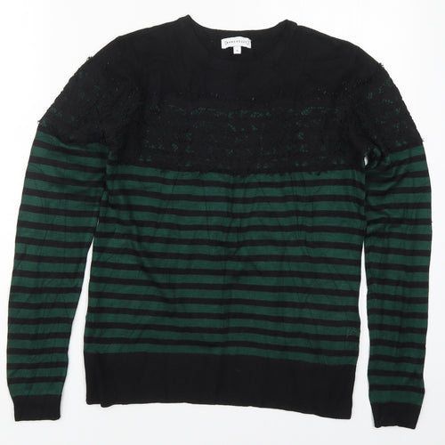 Warehouse Womens Green Round Neck Striped Viscose Pullover Jumper Size 10