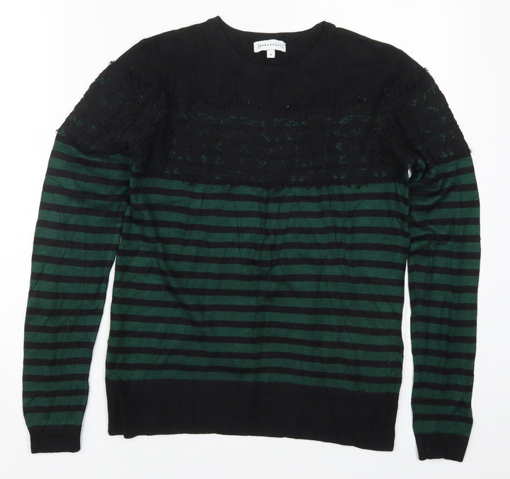 Warehouse Womens Green Round Neck Striped Viscose Pullover Jumper Size 10