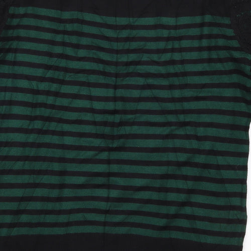 Warehouse Womens Green Round Neck Striped Viscose Pullover Jumper Size 10