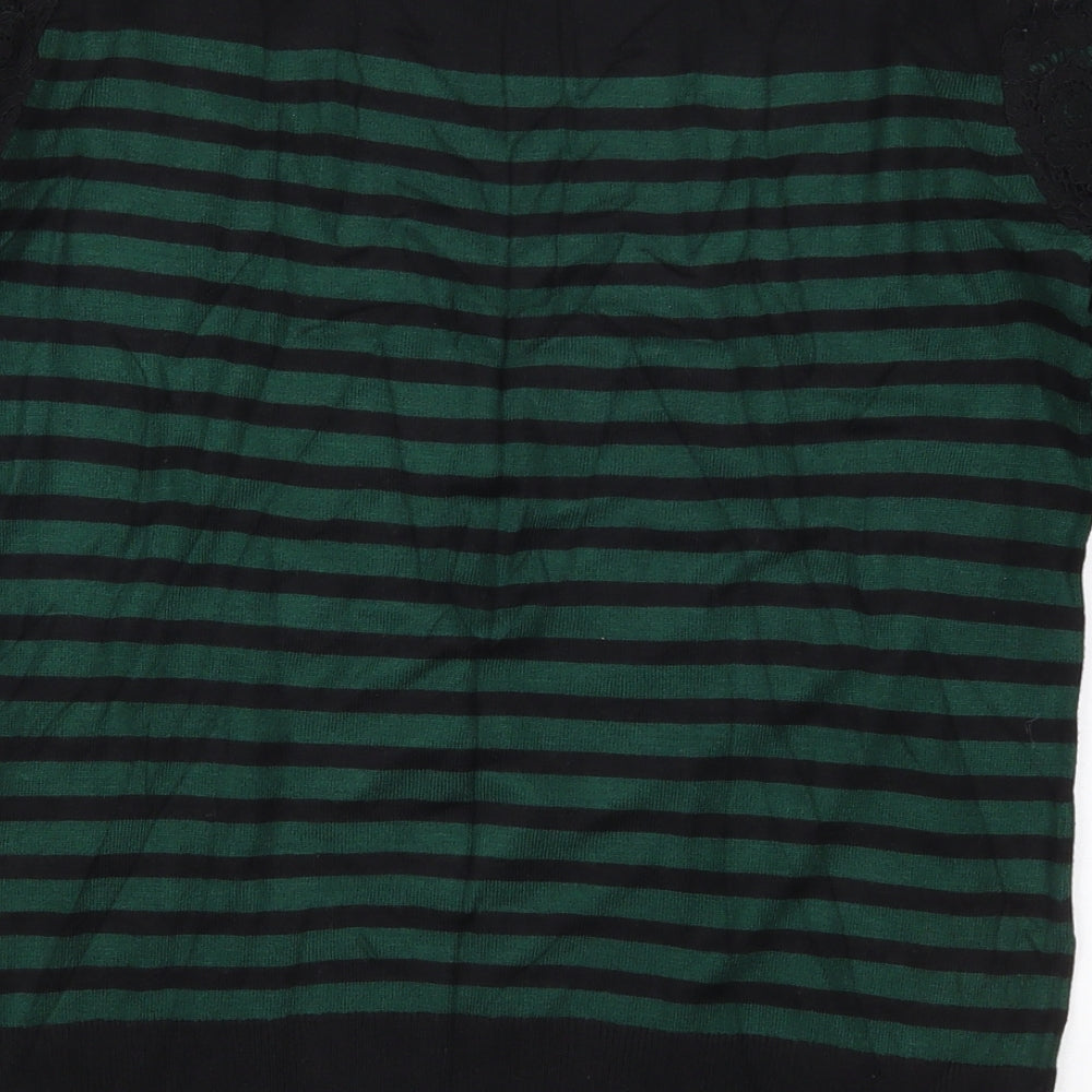 Warehouse Womens Green Round Neck Striped Viscose Pullover Jumper Size 10