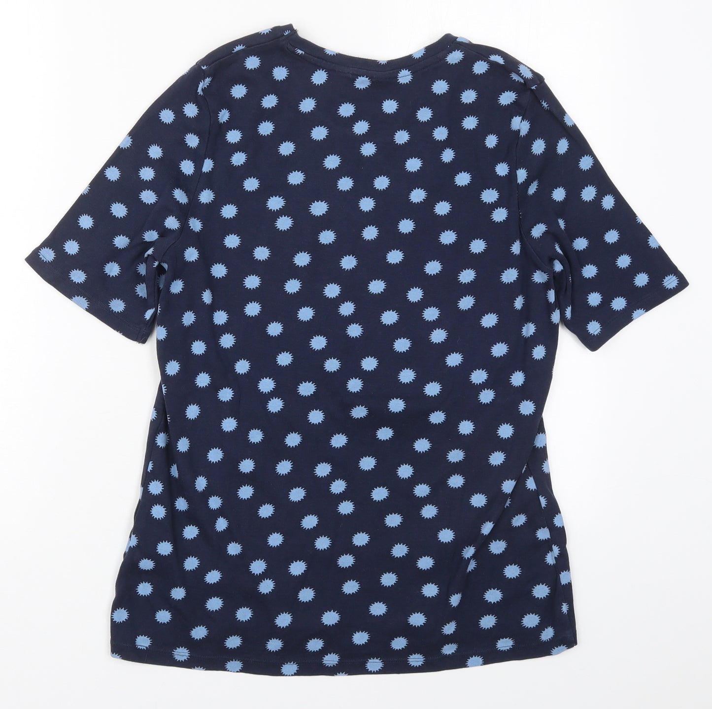 Marks and Spencer Womens Blue Geometric Cotton Basic T-Shirt Size 16 Round Neck
