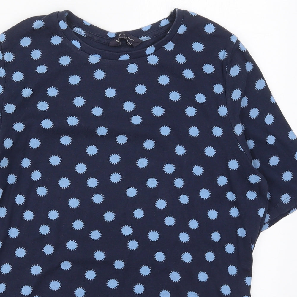 Marks and Spencer Womens Blue Geometric Cotton Basic T-Shirt Size 16 Round Neck