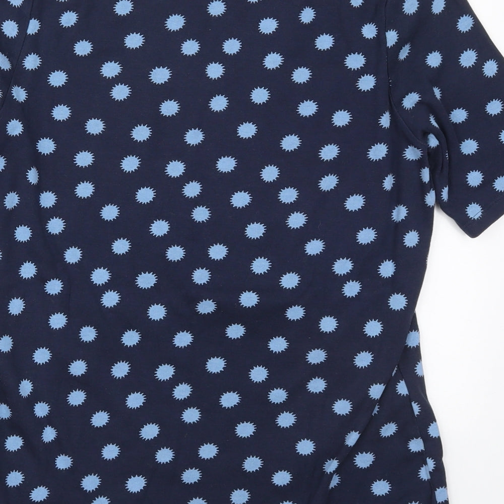 Marks and Spencer Womens Blue Geometric Cotton Basic T-Shirt Size 16 Round Neck