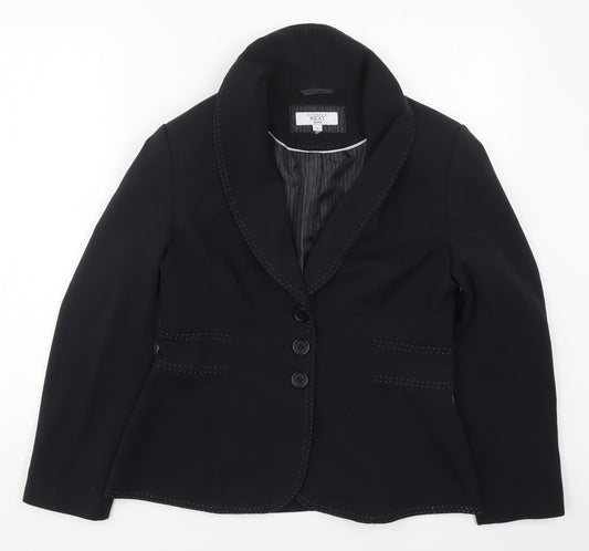 Front view of NEXT women’s black polyester jacket suit jacket, size UK 14