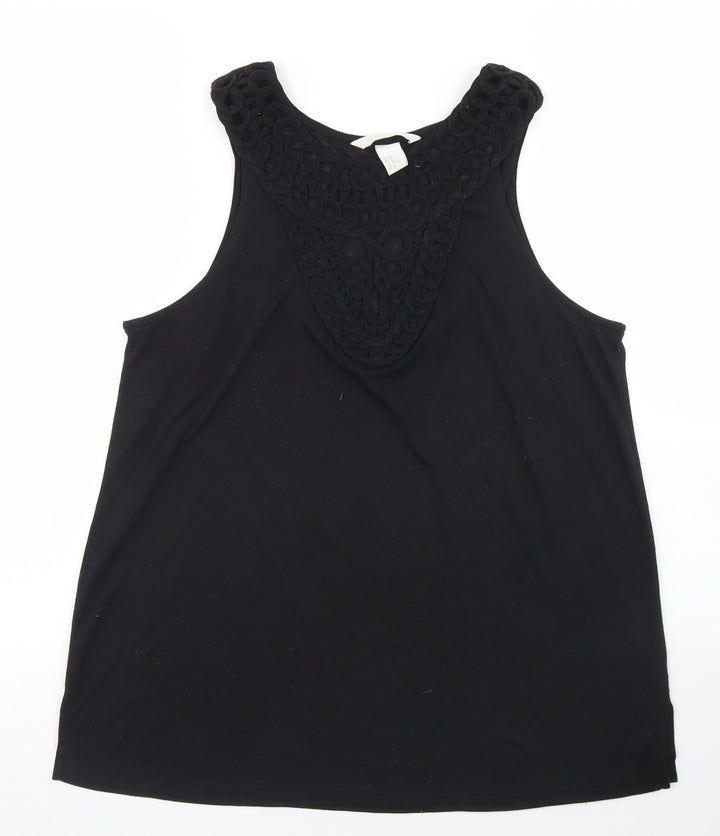 H&M Womens Black Polyester Basic Tank Size M Round Neck - Crochet Neckline