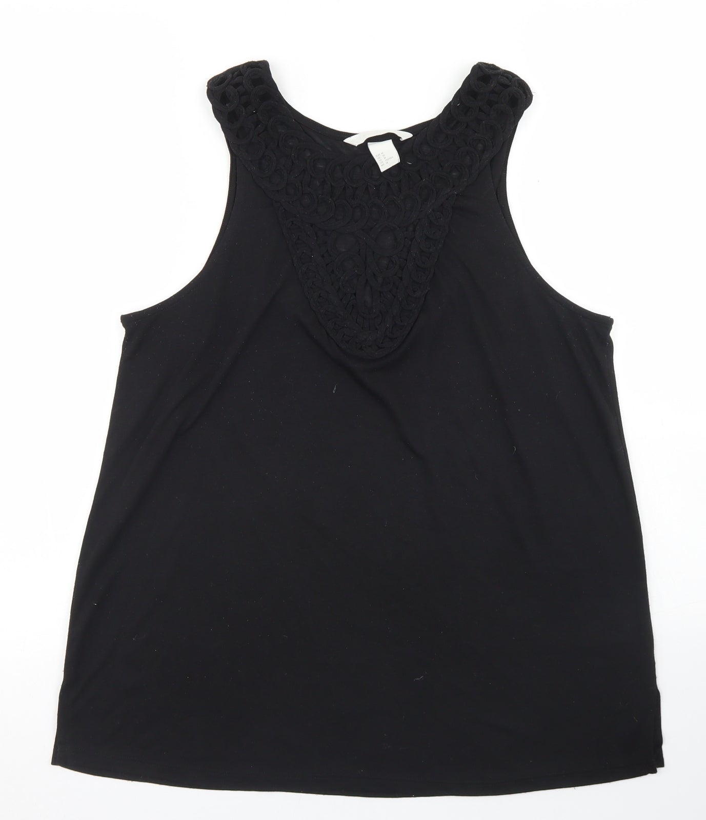 H&M Womens Black  Polyester Basic Tank Size M Round Neck - Crochet Neckline