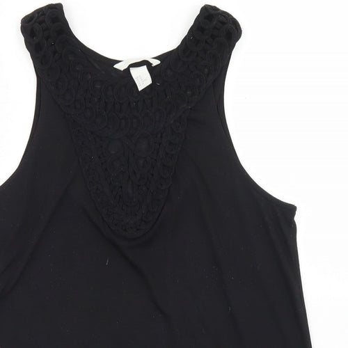 H&M Womens Black  Polyester Basic Tank Size M Round Neck - Crochet Neckline