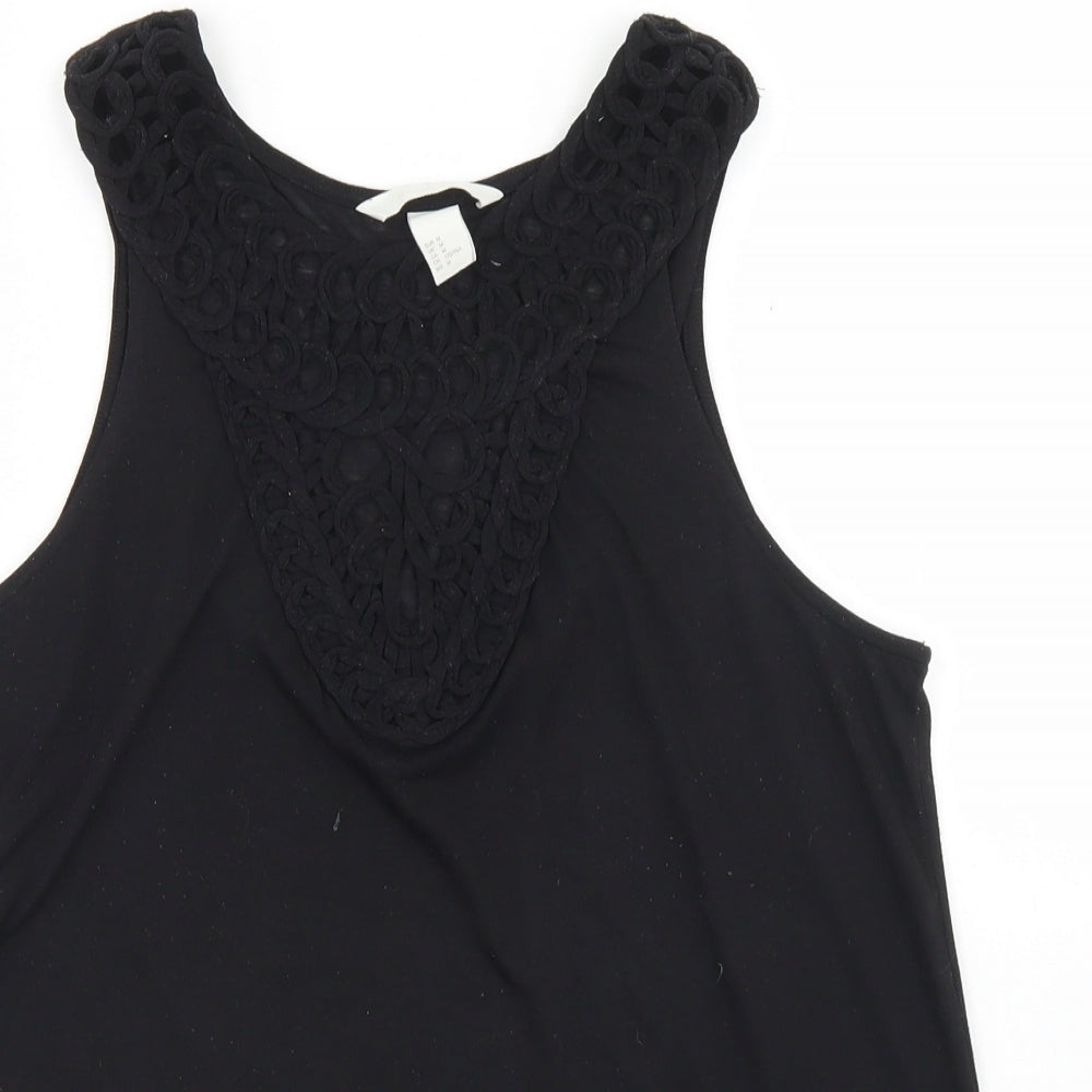 H&M Womens Black  Polyester Basic Tank Size M Round Neck - Crochet Neckline