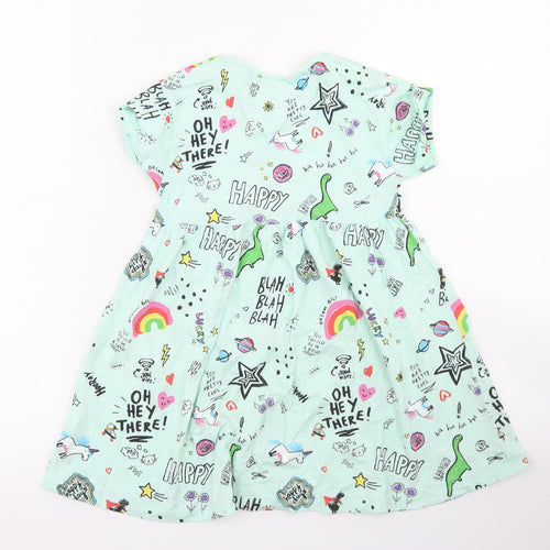 NEXT Girls Blue Spotted Cotton Skater Dress  Size 4-5 Years  Crew Neck  - Doodle Print
