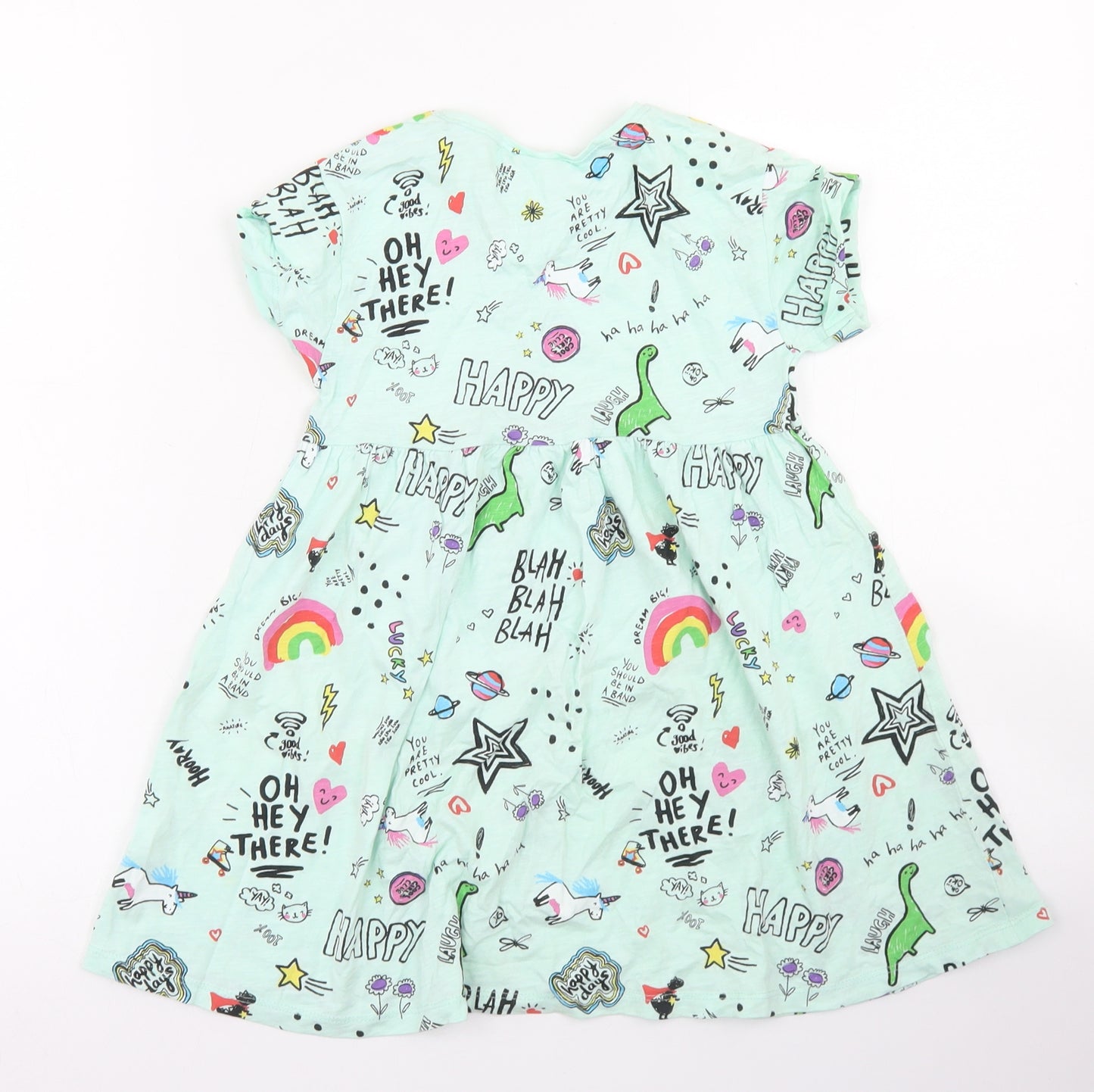 NEXT Girls Blue Spotted Cotton Skater Dress  Size 4-5 Years  Crew Neck  - Doodle Print