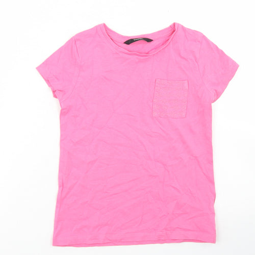 George Girls Pink  Cotton Basic T-Shirt Size 5 Years Crew Neck  - Chest Pocket