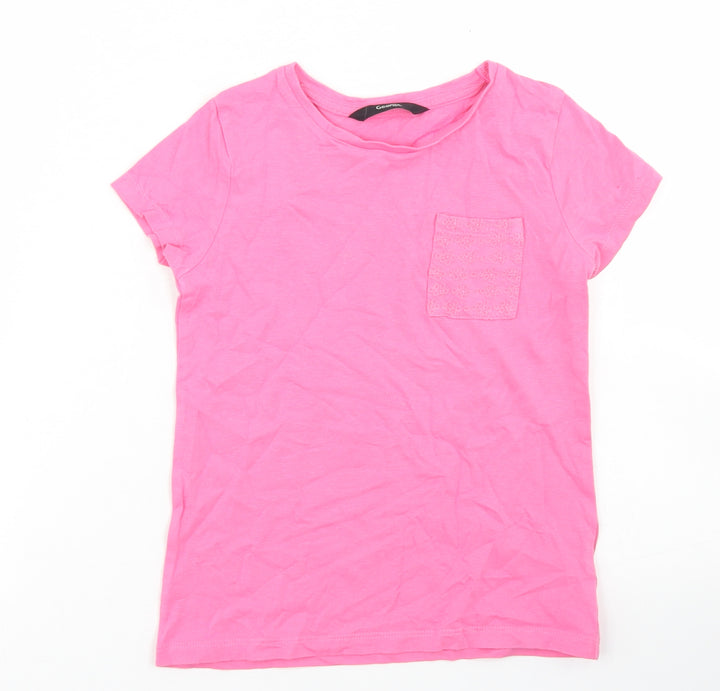 George Girls Pink Cotton Basic T-Shirt Size 5 Years Crew Neck - Chest Pocket