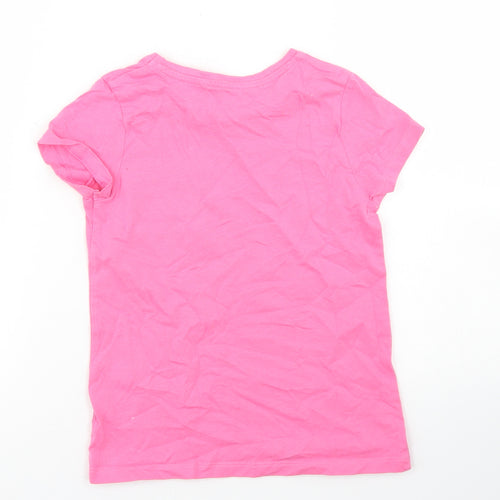 George Girls Pink  Cotton Basic T-Shirt Size 5 Years Crew Neck  - Chest Pocket