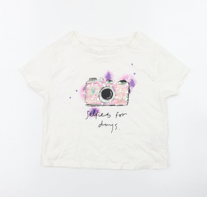 NEXT Girls White Cotton Basic T-Shirt Size 3 Years Crew Neck - Selfies for days