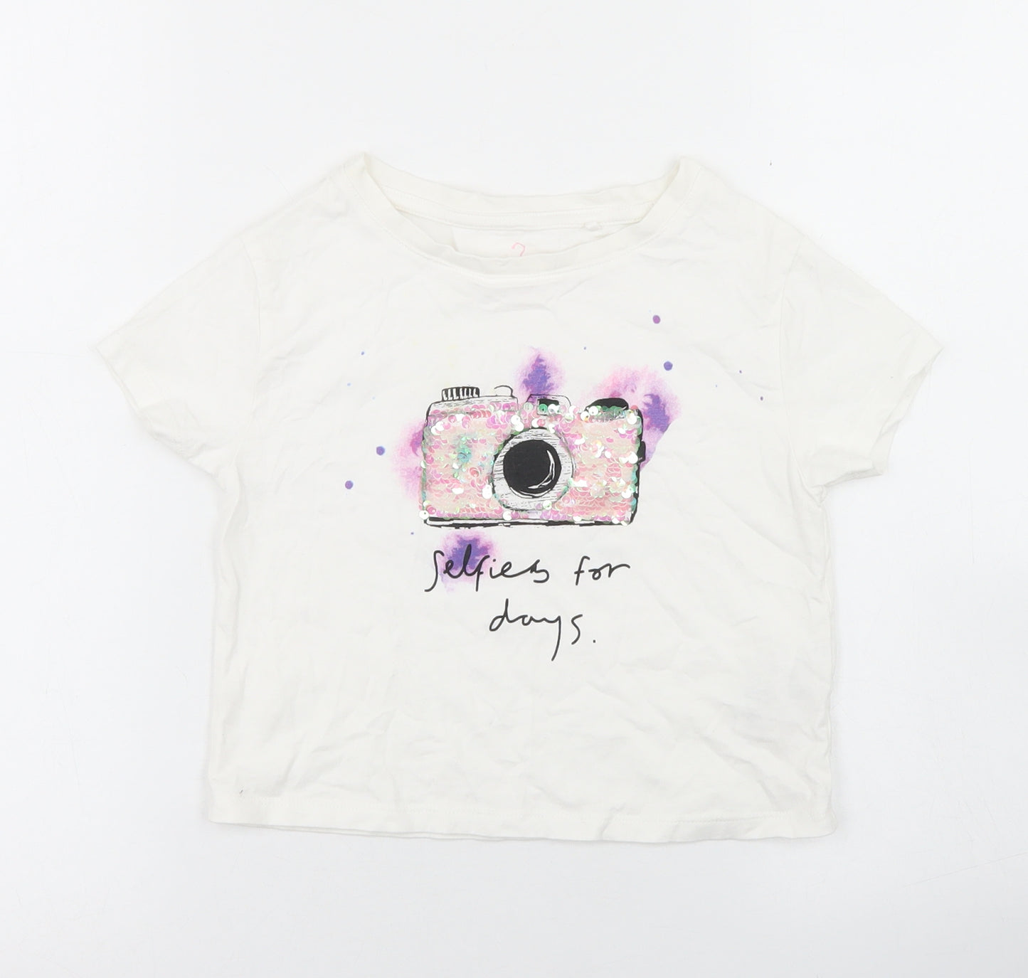 NEXT Girls White  Cotton Basic T-Shirt Size 3 Years Crew Neck  - Selfies for days