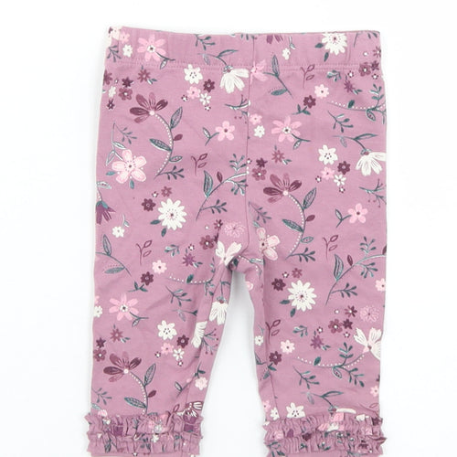 George Girls Purple Floral Cotton Capri Trousers Size 0-3 Months   - Leggings