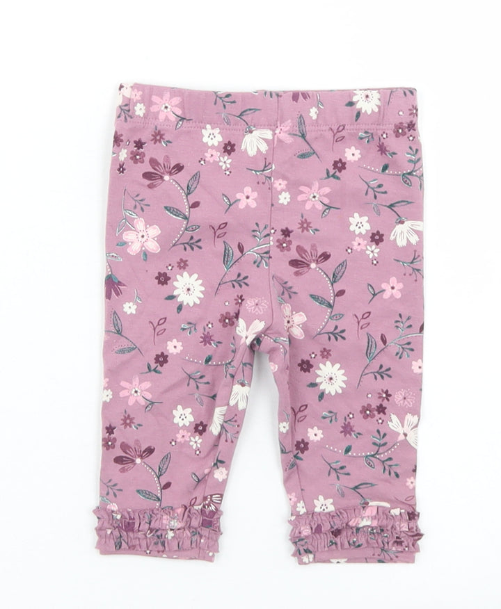 George Girls Purple Floral Cotton Capri Trousers Size 0-3 Months - Leggings