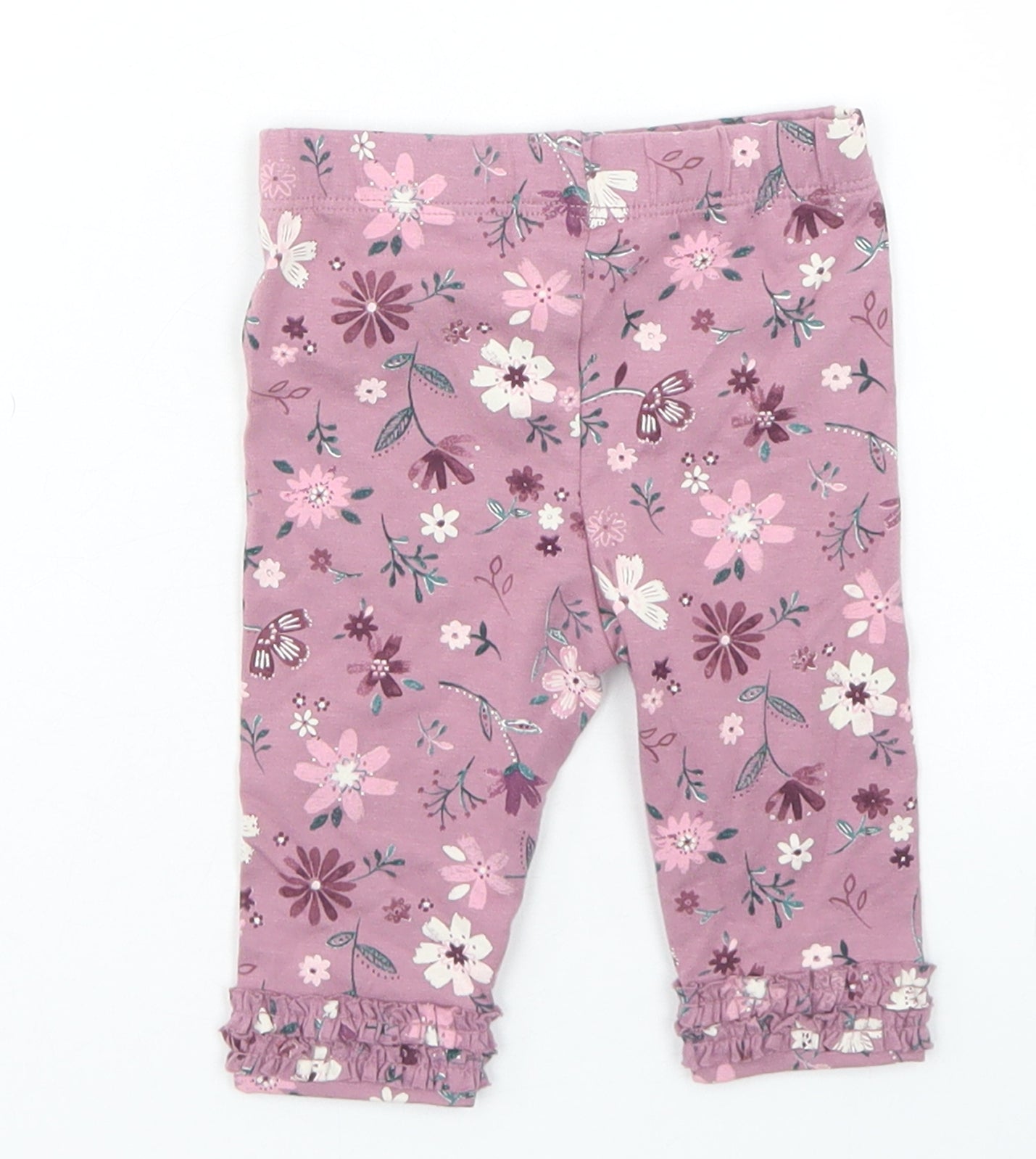 George Girls Purple Floral Cotton Capri Trousers Size 0-3 Months   - Leggings