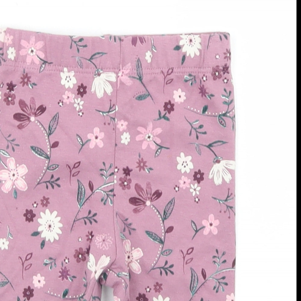 George Girls Purple Floral Cotton Capri Trousers Size 0-3 Months   - Leggings