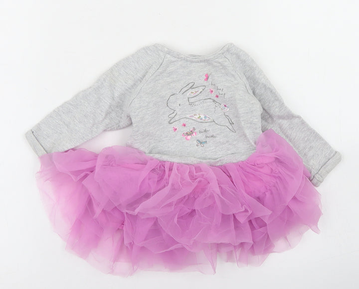 Mothercare Girls Grey Cotton Tutu Dress Size 3-6 Months Crew Neck Snap - Rabbit