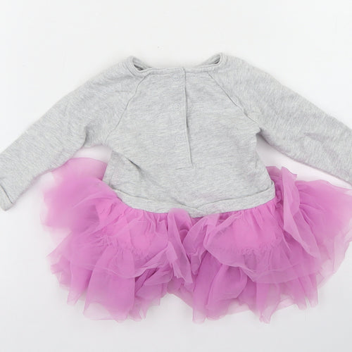Mothercare Girls Grey  Cotton Tutu Dress  Size 3-6 Months  Crew Neck Snap - Rabbit