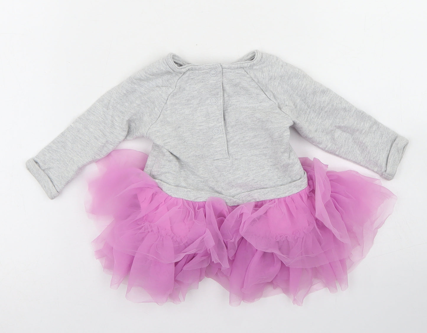 Mothercare Girls Grey  Cotton Tutu Dress  Size 3-6 Months  Crew Neck Snap - Rabbit