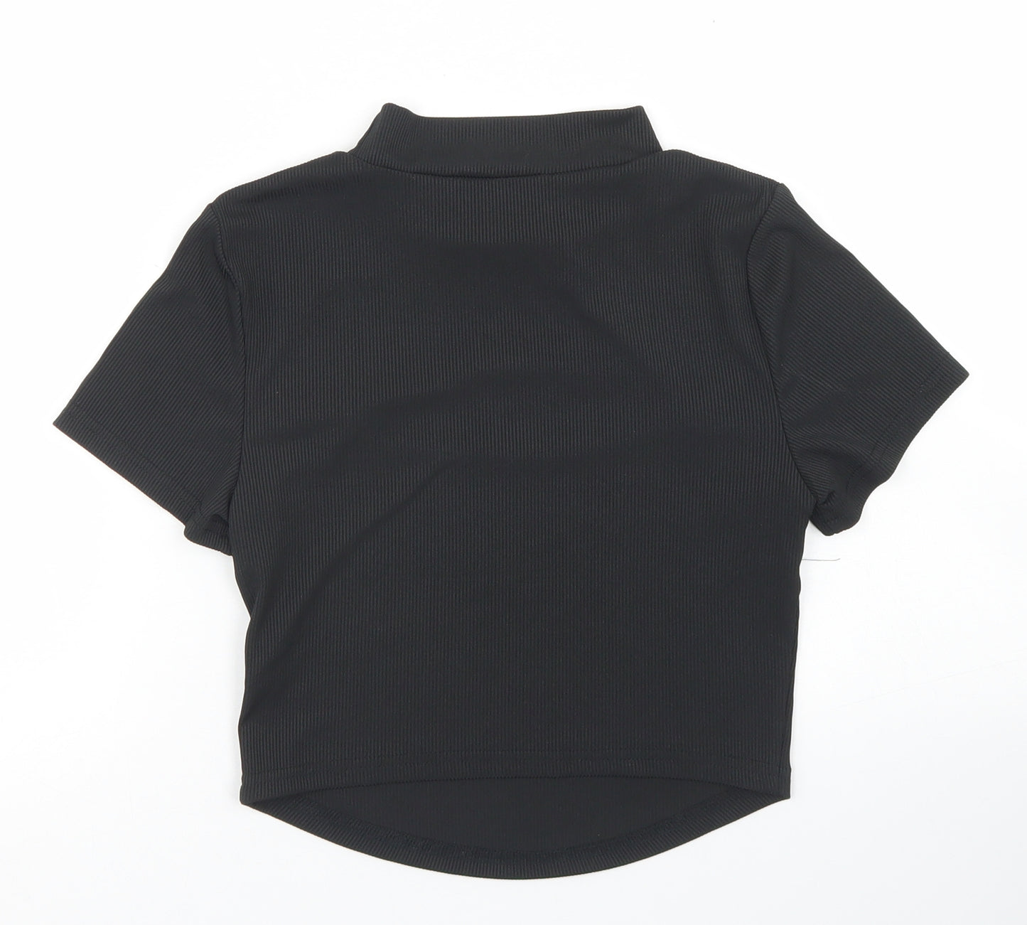 SheIn Womens Black  Polyester Cropped T-Shirt Size M Crew Neck - Cut Out