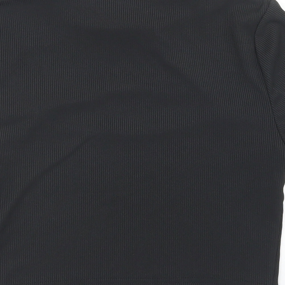SheIn Womens Black  Polyester Cropped T-Shirt Size M Crew Neck - Cut Out