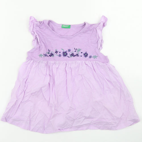 United Colors of Benetton Girls Purple  Cotton Basic Blouse Size 4-5 Years Round Neck  - Peplum