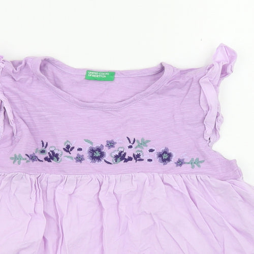 United Colors of Benetton Girls Purple  Cotton Basic Blouse Size 4-5 Years Round Neck  - Peplum