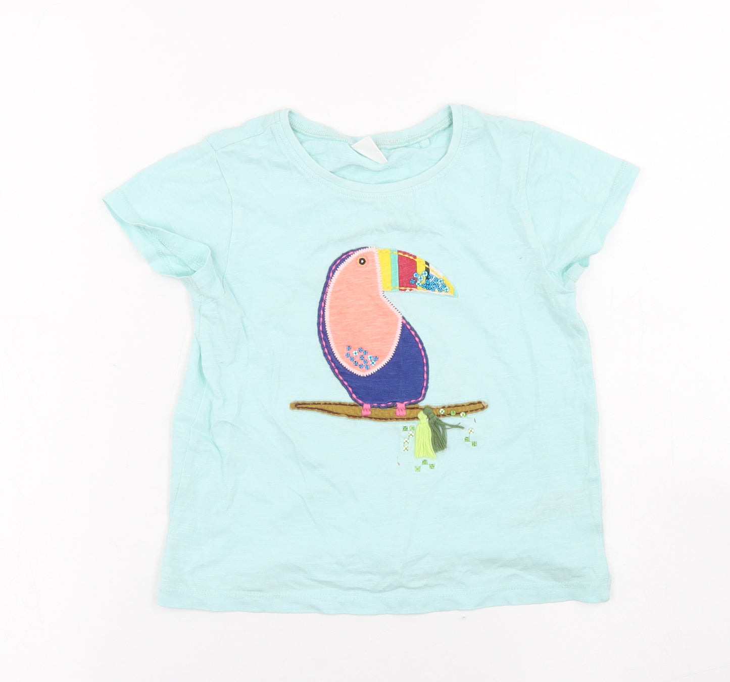 NEXT Girls Blue  Cotton Basic T-Shirt Size 4-5 Years Crew Neck  - Toucan