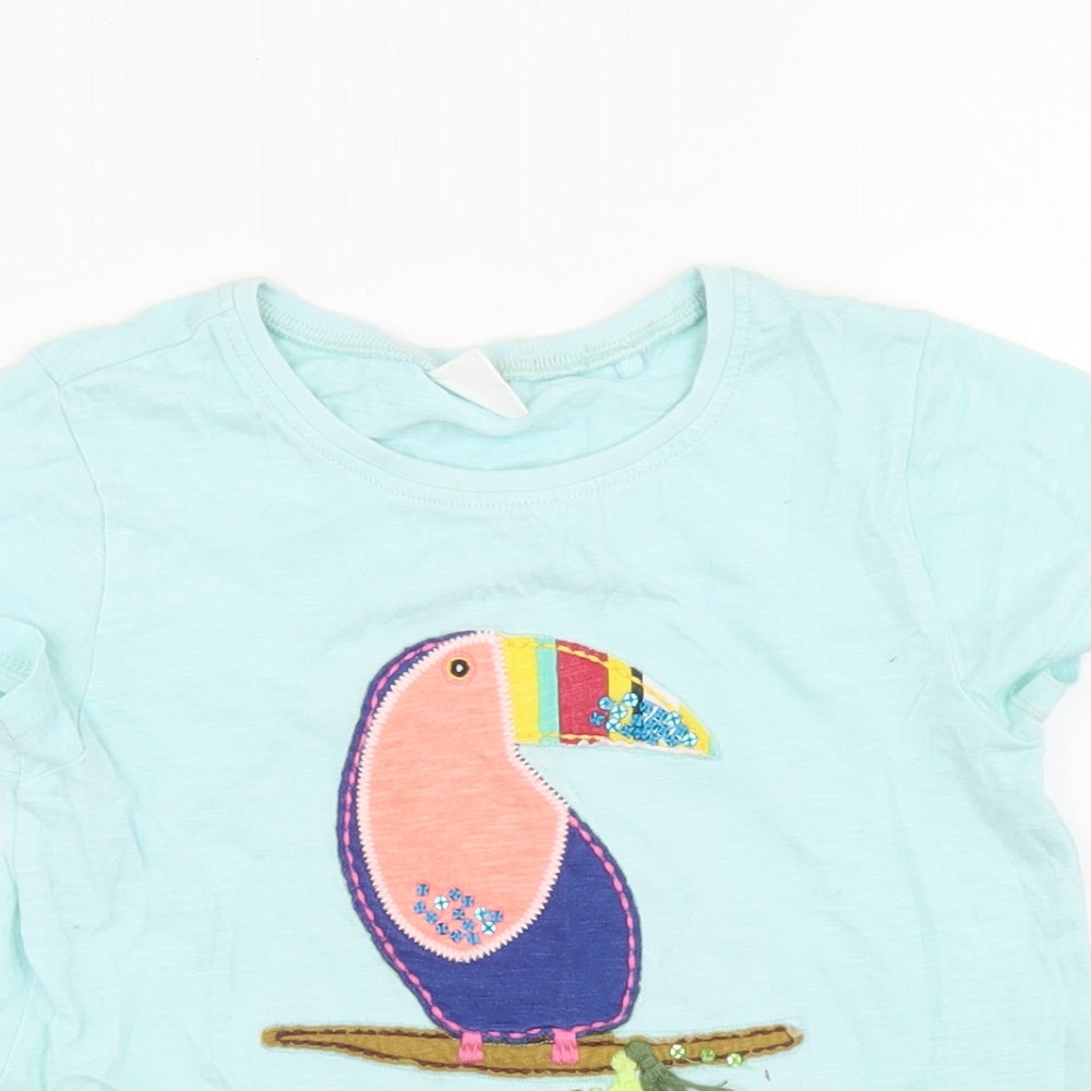 NEXT Girls Blue  Cotton Basic T-Shirt Size 4-5 Years Crew Neck  - Toucan