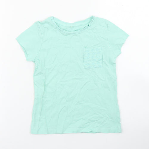 George Girls Blue  Cotton Basic T-Shirt Size 5-6 Years Crew Neck  - Chest Pocket