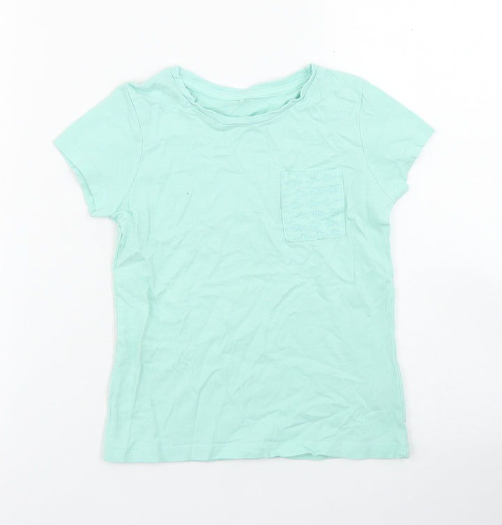 George Girls Blue Cotton Basic T-Shirt Size 5-6 Years Crew Neck - Chest Pocket