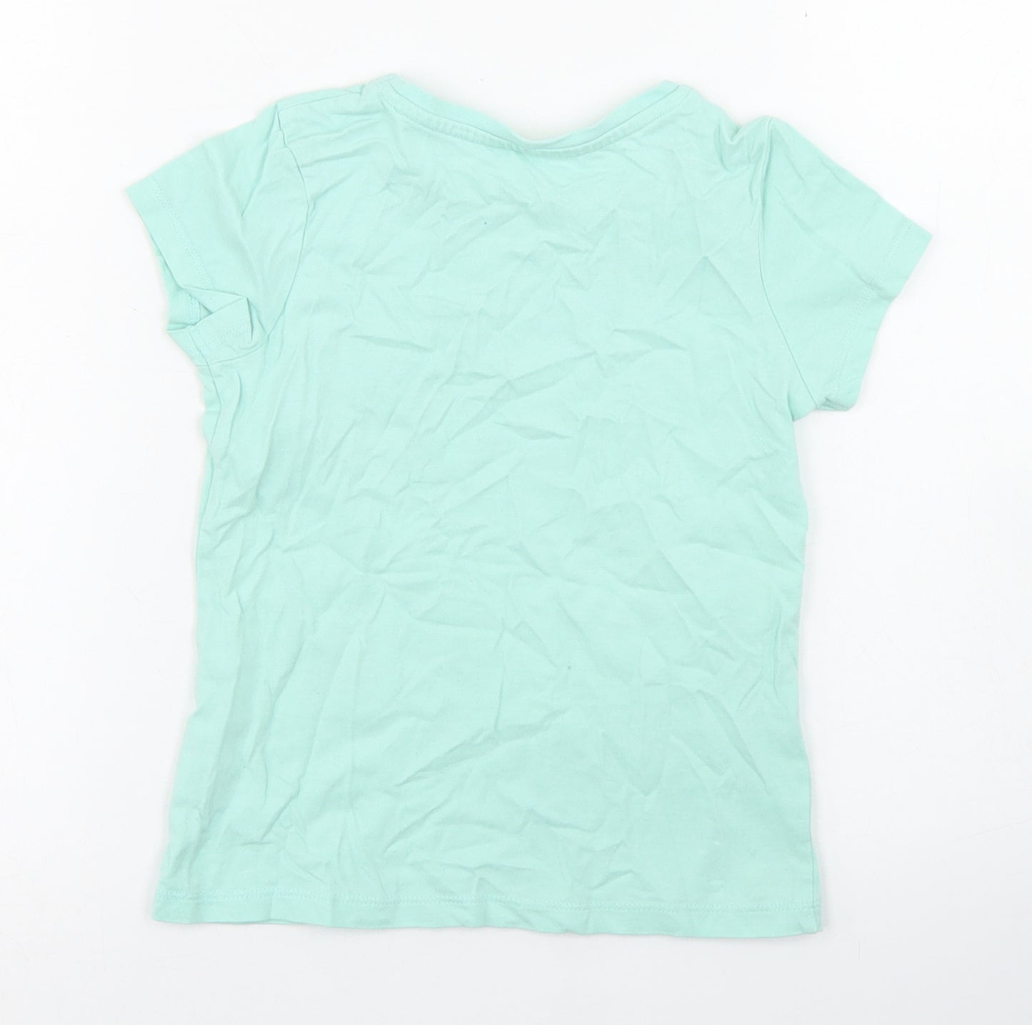 George Girls Blue  Cotton Basic T-Shirt Size 5-6 Years Crew Neck  - Chest Pocket