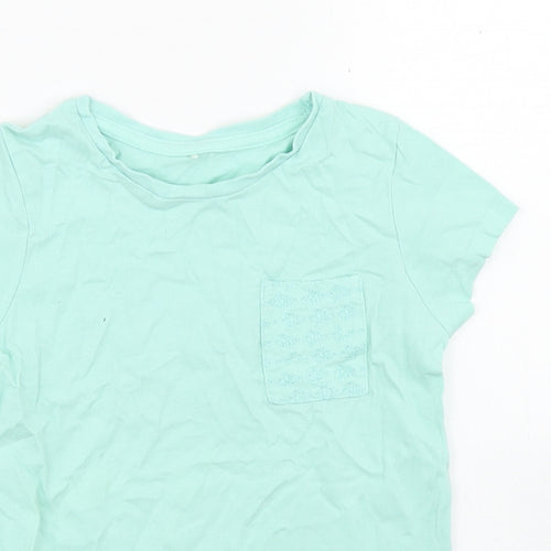 George Girls Blue  Cotton Basic T-Shirt Size 5-6 Years Crew Neck  - Chest Pocket