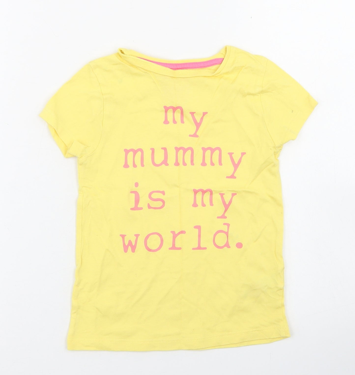 F&F Girls Yellow  Cotton Basic T-Shirt Size 4-5 Years Crew Neck  - My mummy is my world