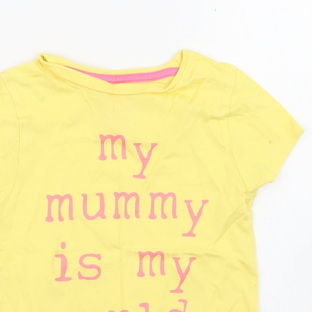 F&F Girls Yellow  Cotton Basic T-Shirt Size 4-5 Years Crew Neck  - My mummy is my world