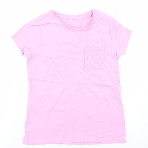 George Girls Purple  Cotton Basic T-Shirt Size 5 Years Crew Neck  - Chest Pocket